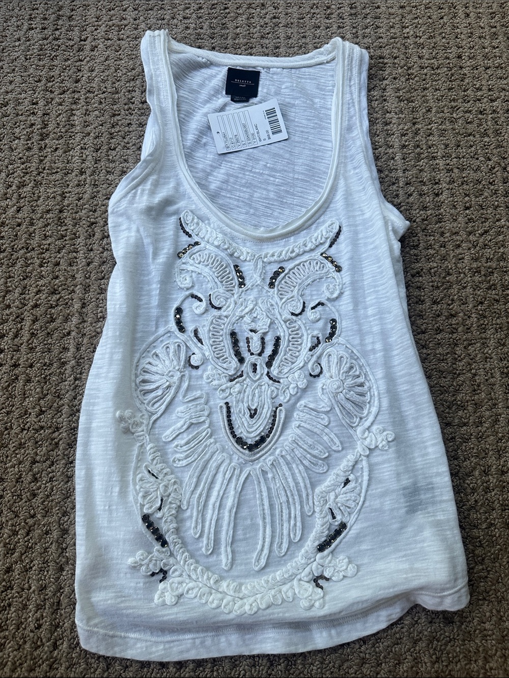 Anthropologie White Embroidered Sequin Tank Top